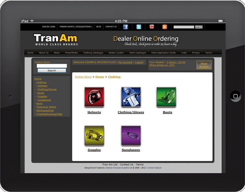 TranAm Online Ordering screen grab